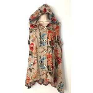 For Cynthia Brand Floral Sleeveless Hooded jacket Size XL